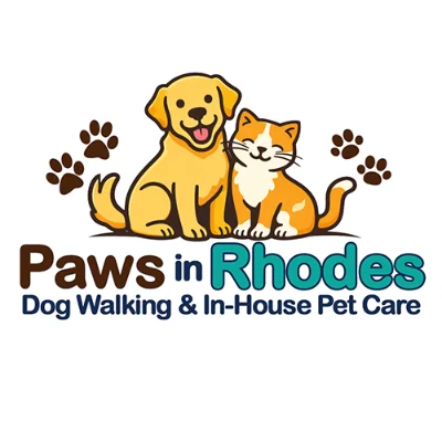 Paws in Rhodes illustration of a happy dog and cat